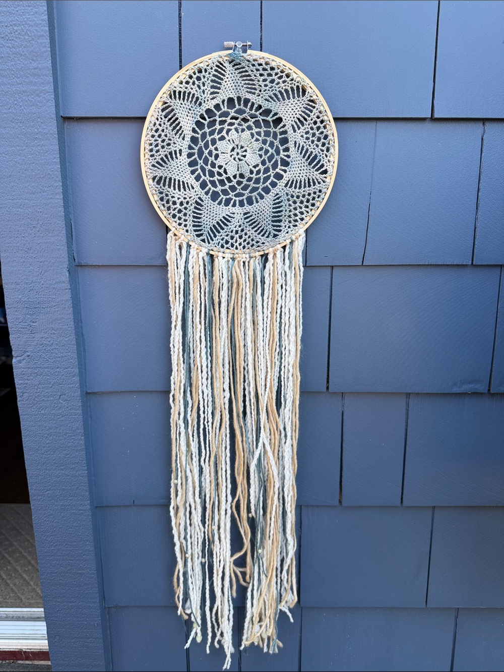 Neutral Crochet Dreamcatcher Wall Hanging with Long Fringe